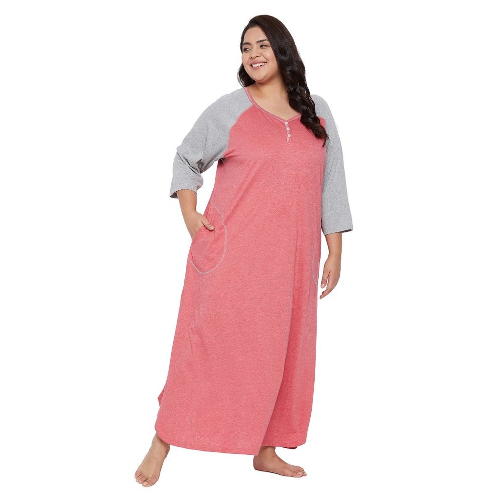 Gypsie Blu Women Red and Gray Nightgown Long Sleeve Jersey and Polycotton Maxi - Picture 2 of 7
